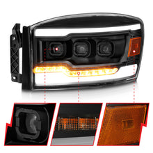 Load image into Gallery viewer, ANZO 06-08 Dodge RAM 1500/2500/3500 LED Projector Headlights w/Light Bar Seq. Signal Black Housing