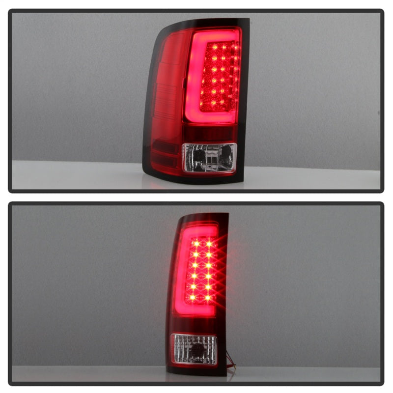 Spyder 07-13 GMC Sierra 1500 V2 Light Bar LED Tail Lights - Red Clear (ALT-YD-GS07V2-LBLED-RC)