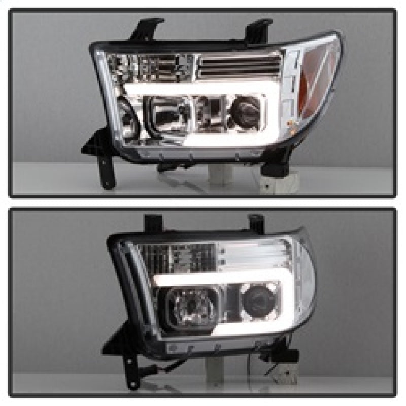 Spyder 07-13 Toyota Tundra V2 Light Bar DRL Projector Headlights - Chrome (PRO-YD-TTU07V2-LB-C)